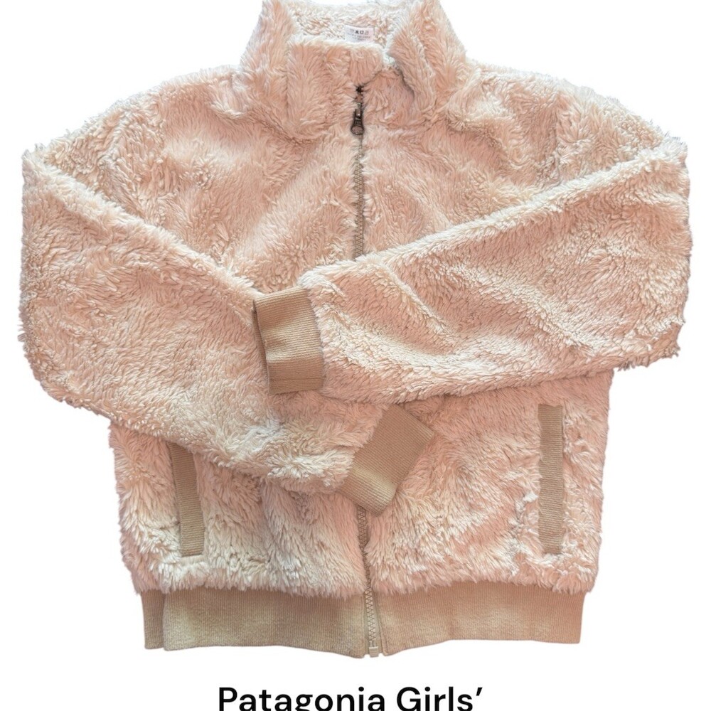 Patagonia Conejo Fleece Jacket Girls Size L (12) Cream Full Zip Pockets